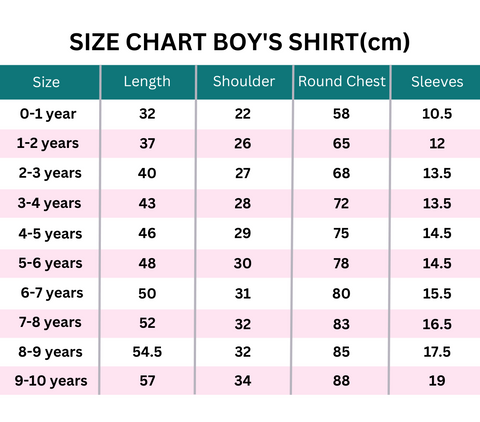 Boys Shirt Size Chart – Knitting Doodles | Best Kids Wear Store in Mumbai