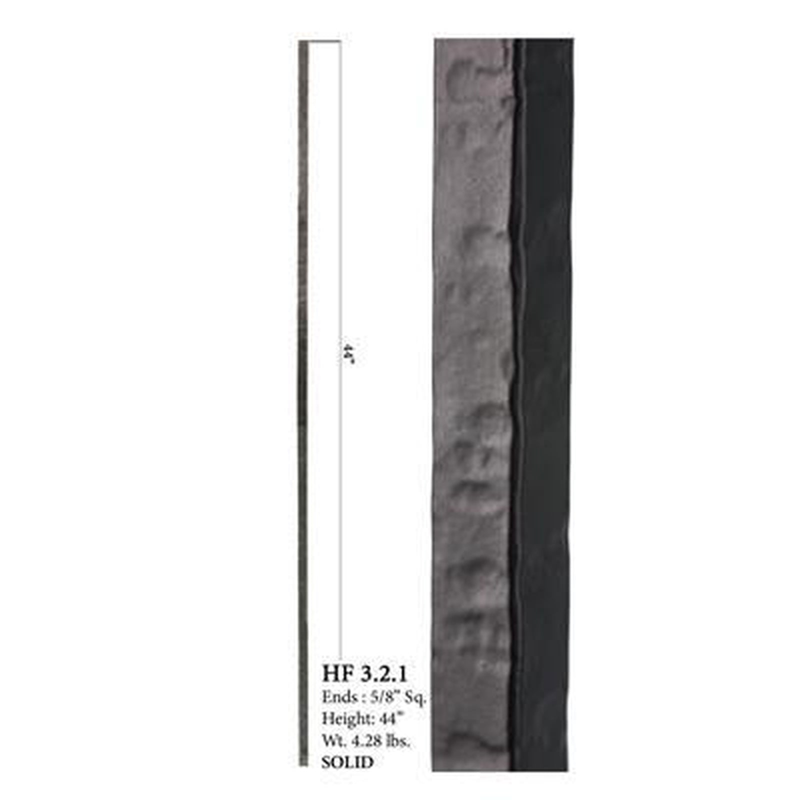 3.2.1 5/8" Square Hammered Plain Iron Baluster Spindle | Metal Railing