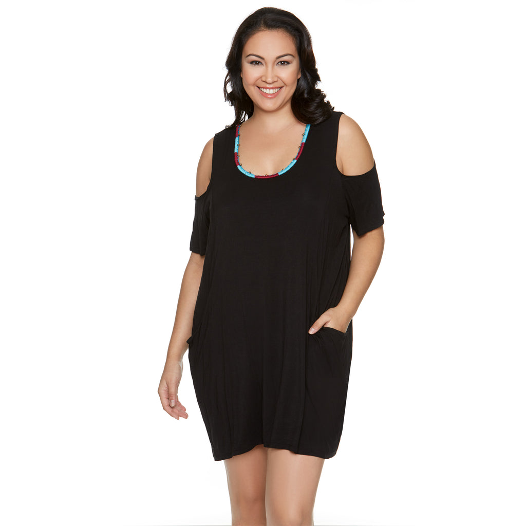 Women S Beach Cover Up Tunic Black With Embroidered Neckline Swimsuits Just For Us