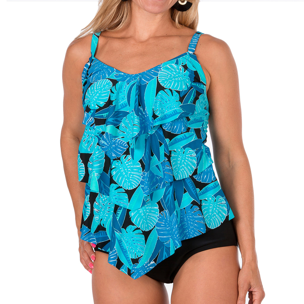 Ceeb Women's Tiered Ruffle Tankini Top - Blue Moon – Swimsuits Just For Us