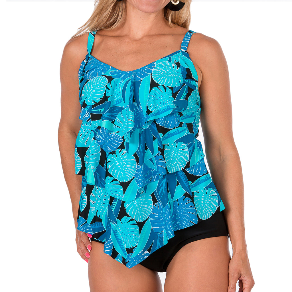 Ceeb Womens Tiered Ruffle Tankini Top Blue Moon – Swimsuits Just For Us