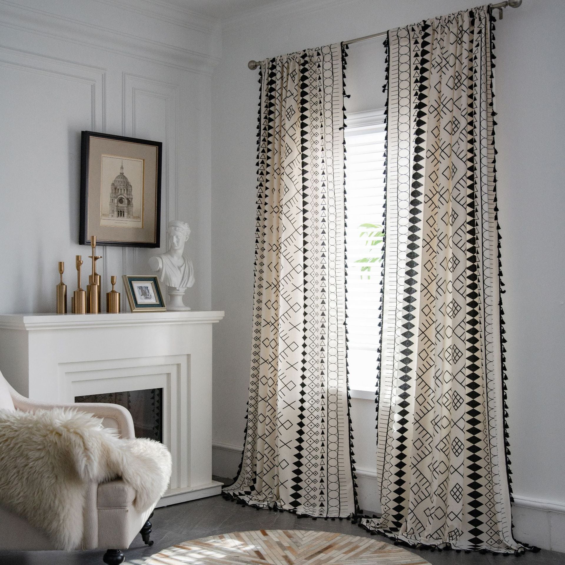 Anika Boho White Light Filtering Custom Tasseled Curtain