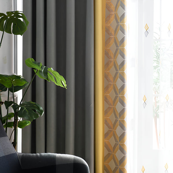 Linen Color-Blocking Blackout Soundproof Custom Curtain