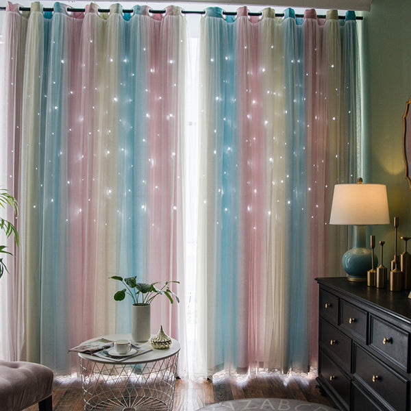 Two-Layer Ombre Color-Blocking Blackout Custom Curtain