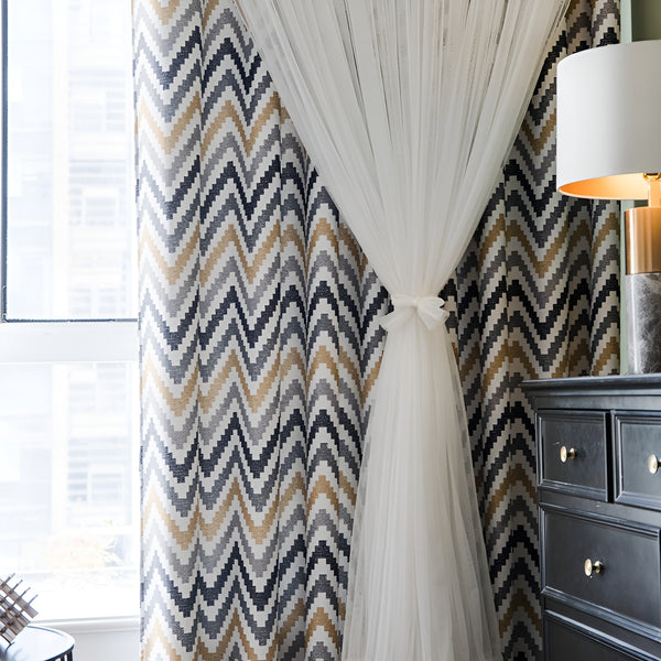 Two-Layer Geometric Thermal Blackout Custom Curtain
