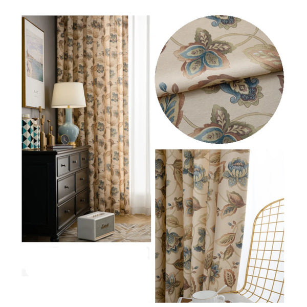 Cortina Personalizada de Oscurecimiento de Habitación Floral de Campo Francés
