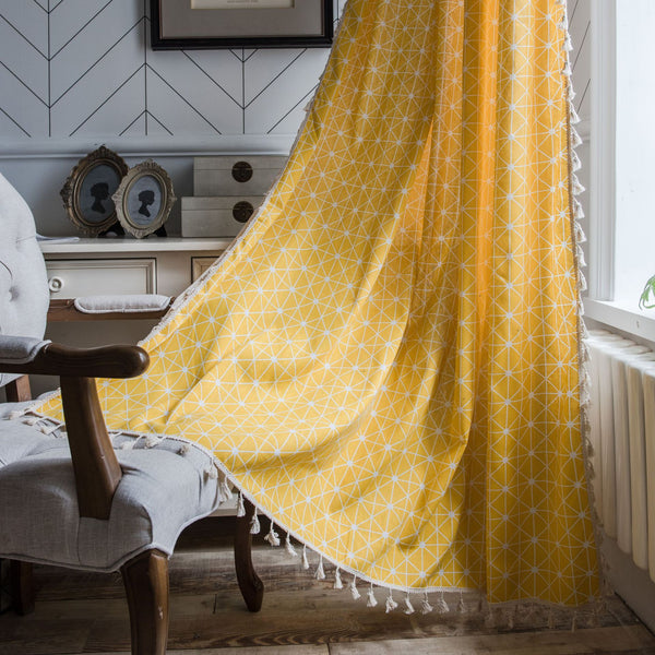 Cotton Yellow Light Filtering Grommet Custom Curtain