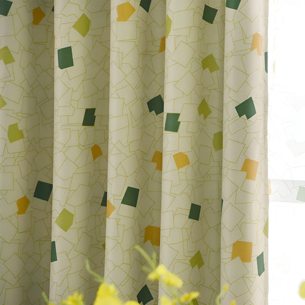 Geometric Soundproof Blackout Green Custom Curtain