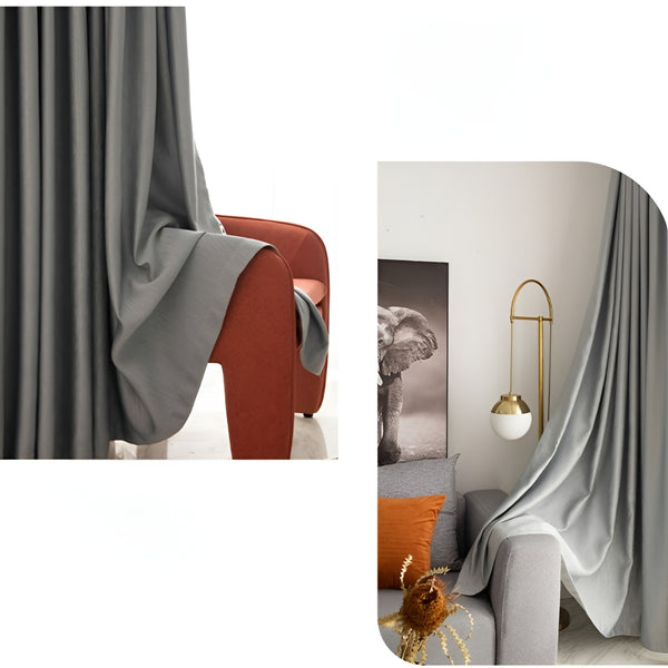 Grey Solid Soundproof Thermal Blackout Custom Curtain