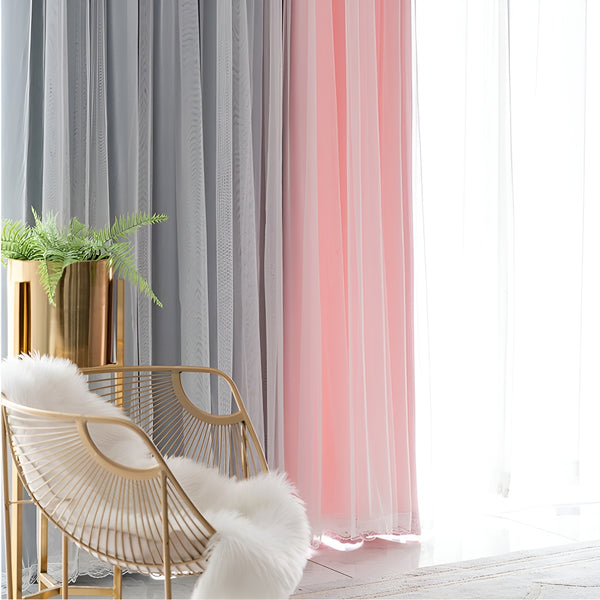 Two-Layer Color-Blocking Soundproof  Blackout Custom Curtain