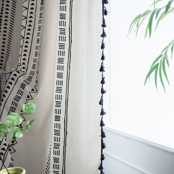 Boho Geometric Ivory Light Filtering Custom Curtain