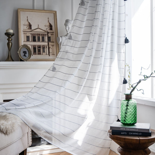 White Geometric Grommet Sheer Custom Curtain
