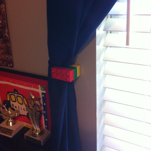 Lego figurines as curtain tie backs