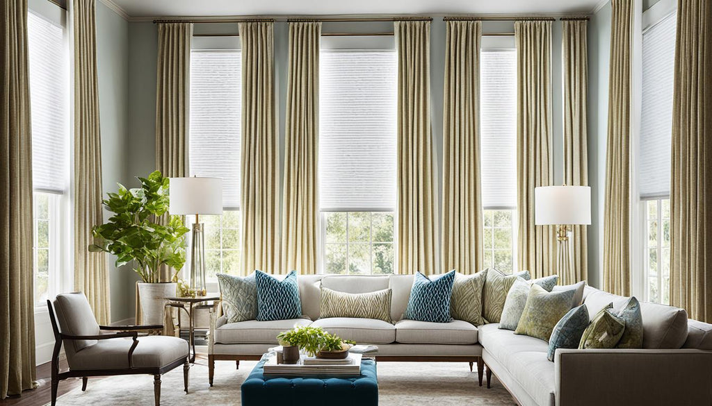 light control and layered window treatment for tall windows