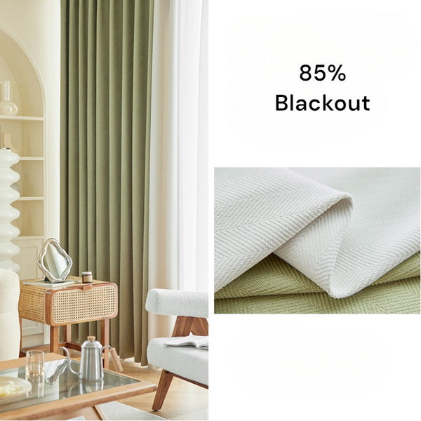 Sage Green & Cream Color-Blocking Blackout Curtain