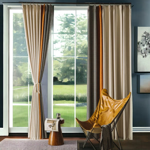 Simone Color Blocking Chenille Jacquard Blackout Custom Curtain - Dolcewe