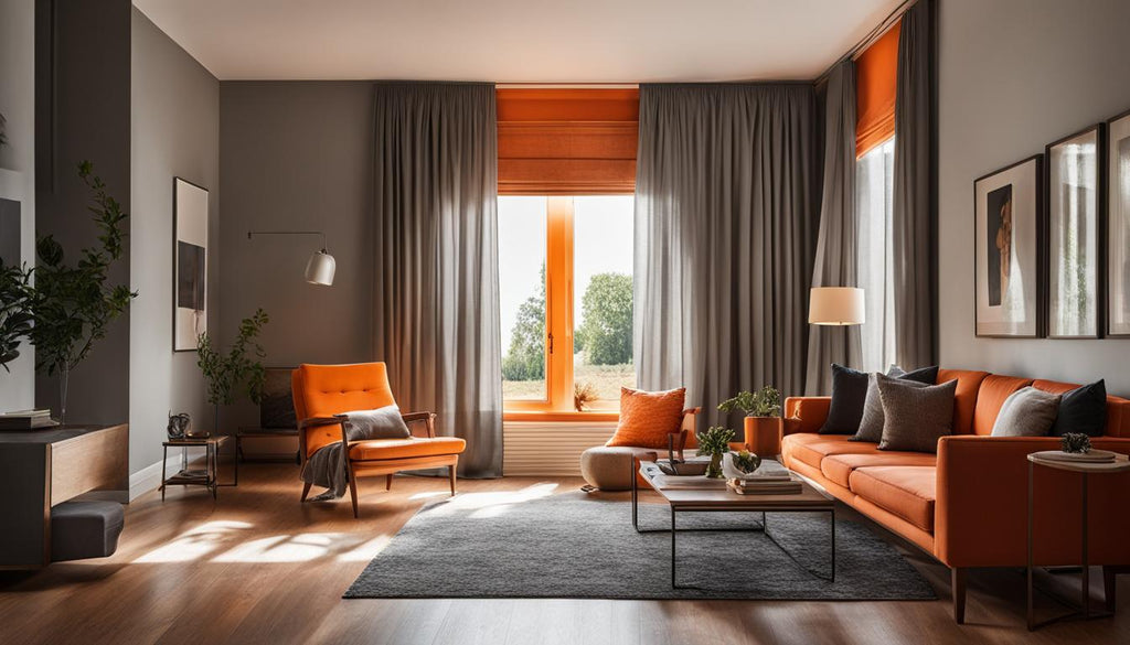 gray curtains for orange walls