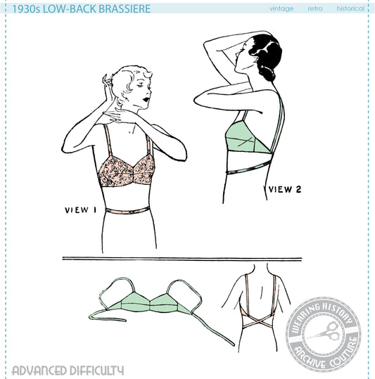 E-Pattern- Early 1930s Low Back Bra Pattern- Size 38 Bust – Wearing History