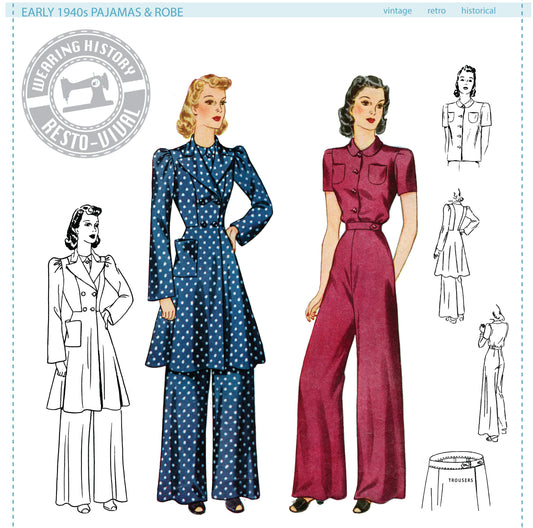 PRINTED PATTERN- Lounging at the Lido- 1930s Beach or Lounging Pajamas and  Eton Jacket- 30-46 Bust