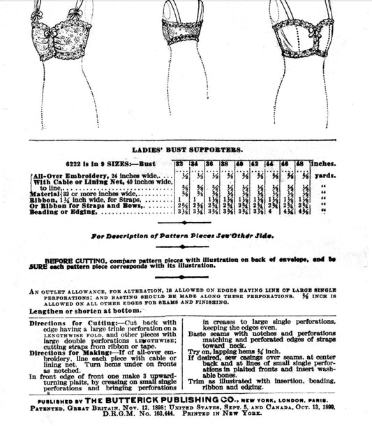 Edwardian Corset Cover Sewing Pattern Bust Sizes 33-41 Past