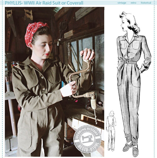 E-Pattern- WWII Homefront- 1940s Overalls, Playsuit, & Trousers