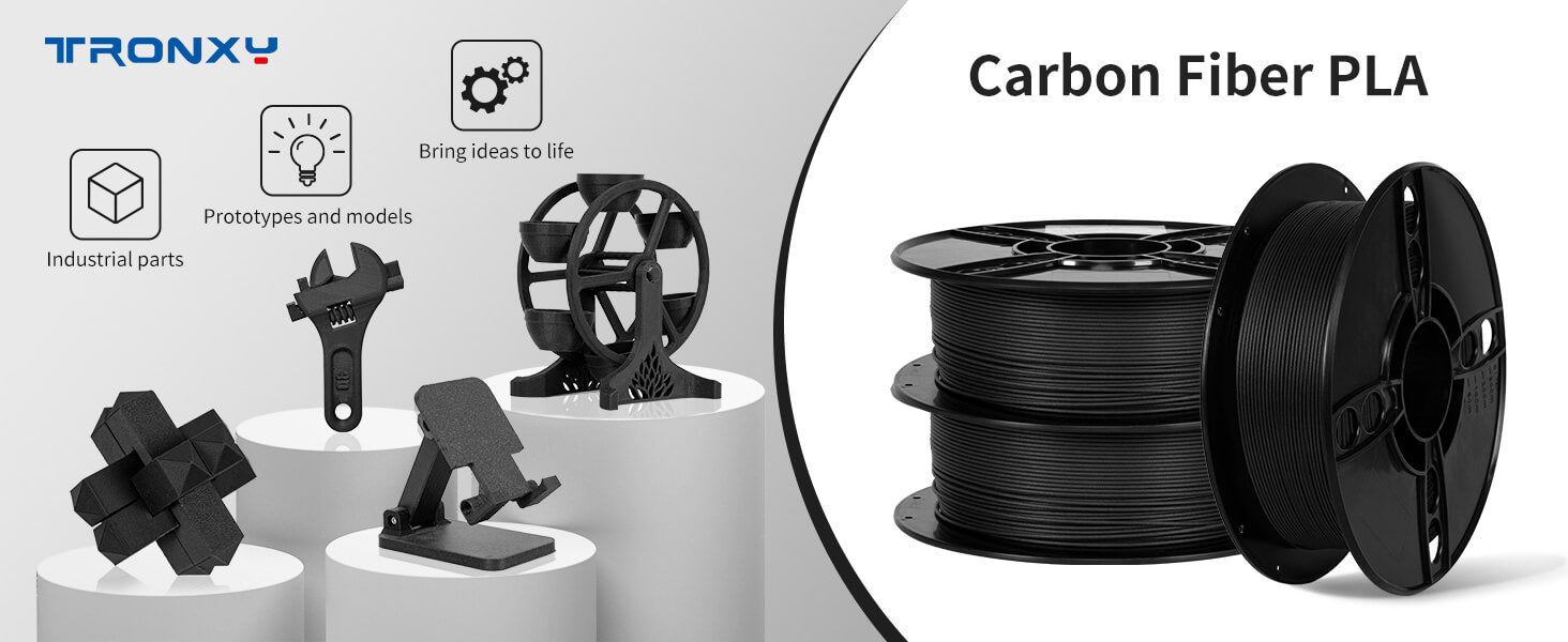 Tronxy Carbon Fiber Filament PLA 1.75mm Reinforced 3D Printer PLA Filament Black PLA 3D Filament PLA-CF 1.75 Filament 1 KG Spool 2.2 LBS for 3D Printers