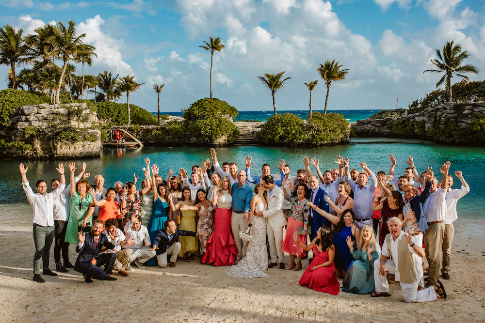 Wedding party at the beach after ceremony