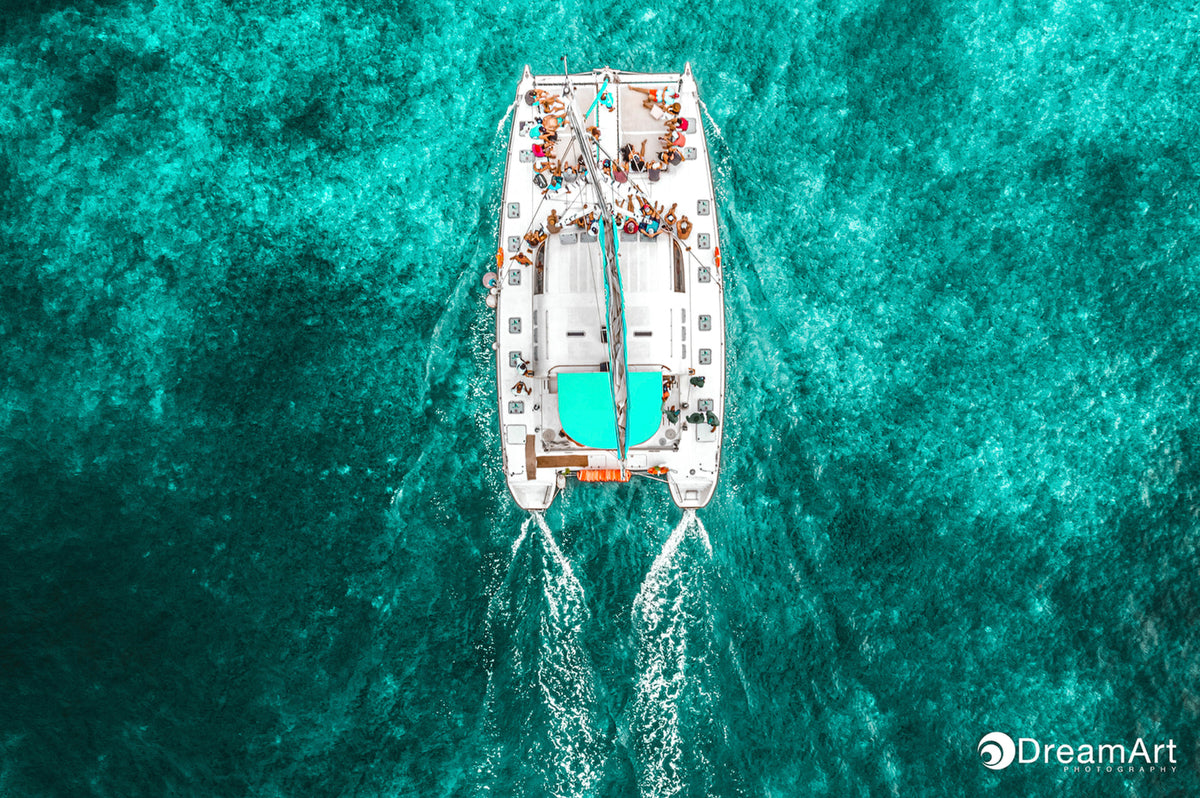 Drone photo of Catamaran at the Mexican Caribbean