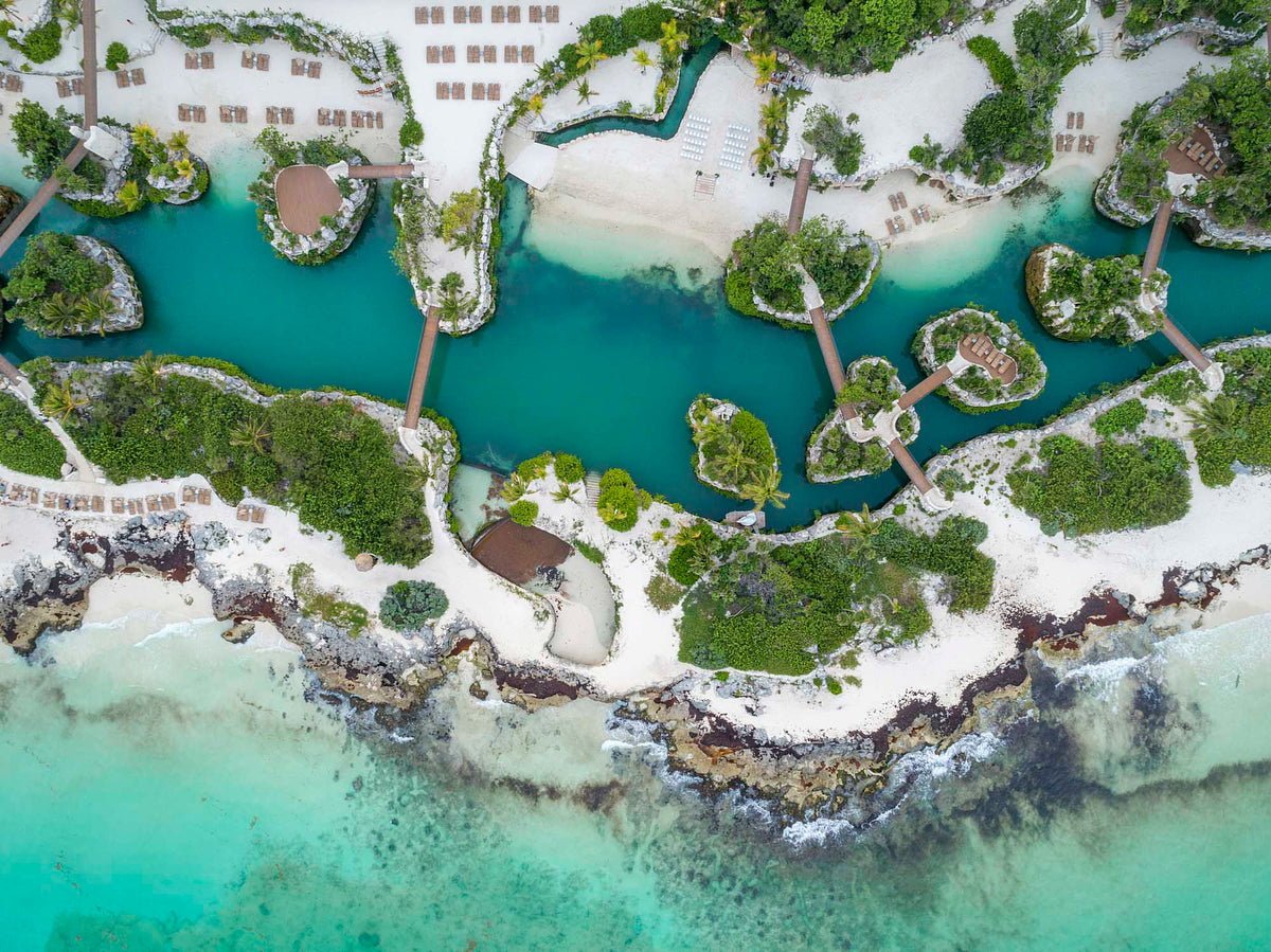 Drone shot of the caletas at Hotel Xcaret Mexico