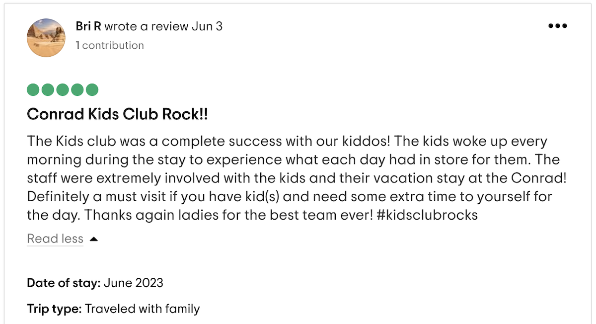 trip advisor comment kids club