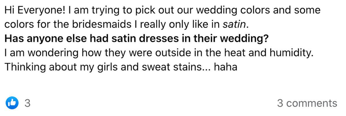 comment of facebook group about dress dilema