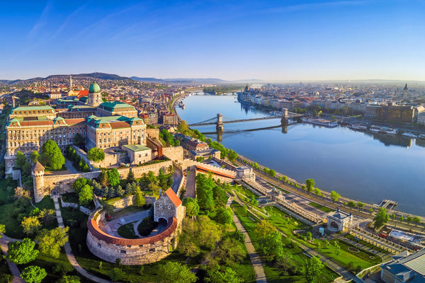 Overhead shot of Budapest and the Danube River