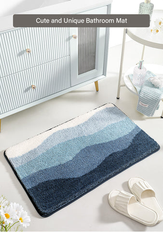 Feblilac Abstract Grey White Blue Wave Bath Mat, Bathroom Rugs Mat, Non  Slip Tufted Yarn Bath Mat, Ultra Soft Floor Bath Rug, Cute Small Door Mat  for Indoor Entryway Shower Tub Decor