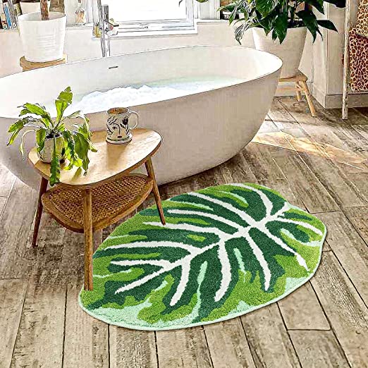 Feblilac Grey and Green Leaves Rows of Trees Bath Mat, Floral