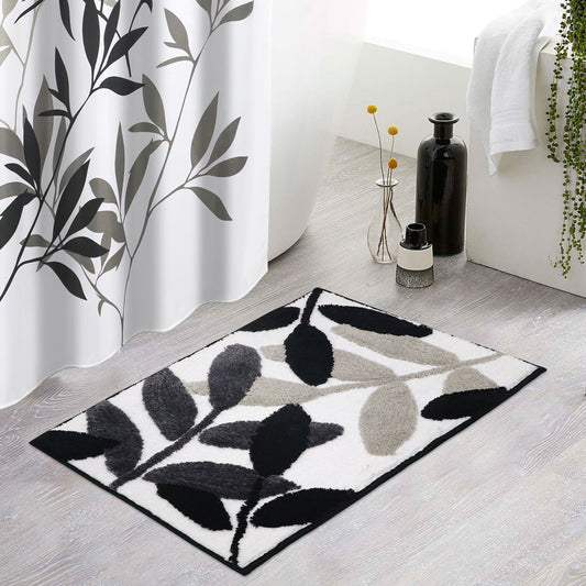 Feblilac Grey and Green Leaves Rows of Trees Bath Mat, Floral