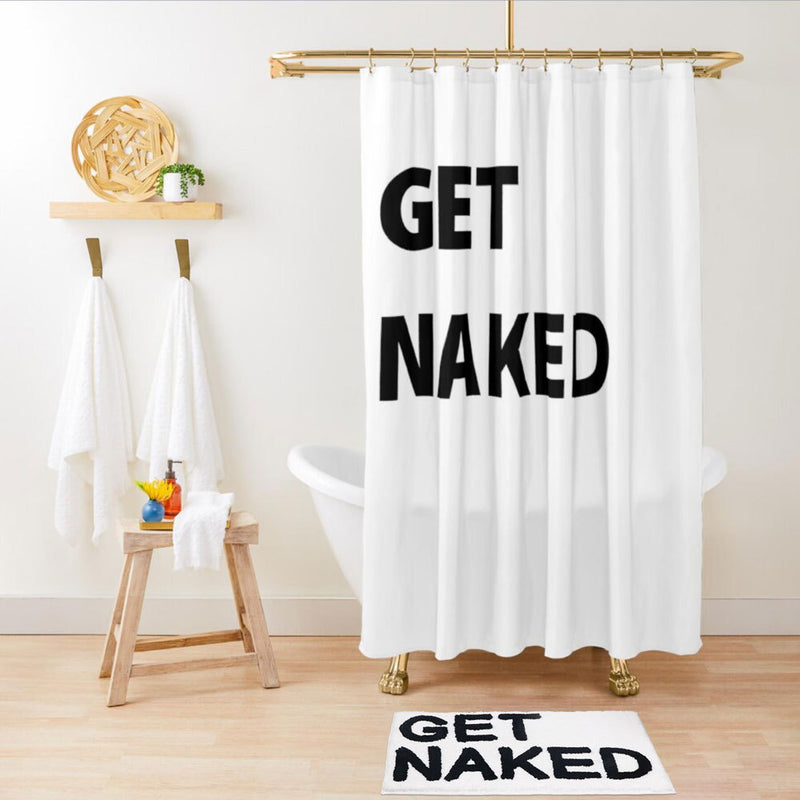 Feblilac Get Naked White Ground Shower Curtain with Hooks, Multiple Sized Blue Bathroom Curtains with Ring, Unique Bathroom décor, Quotation Shower Curtain, Customized Shower Curtains, Extra Long Shower Curtain