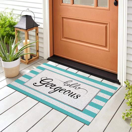 Feblilac Hello Gorgeous White Ground Door mat, Quotation Welcome