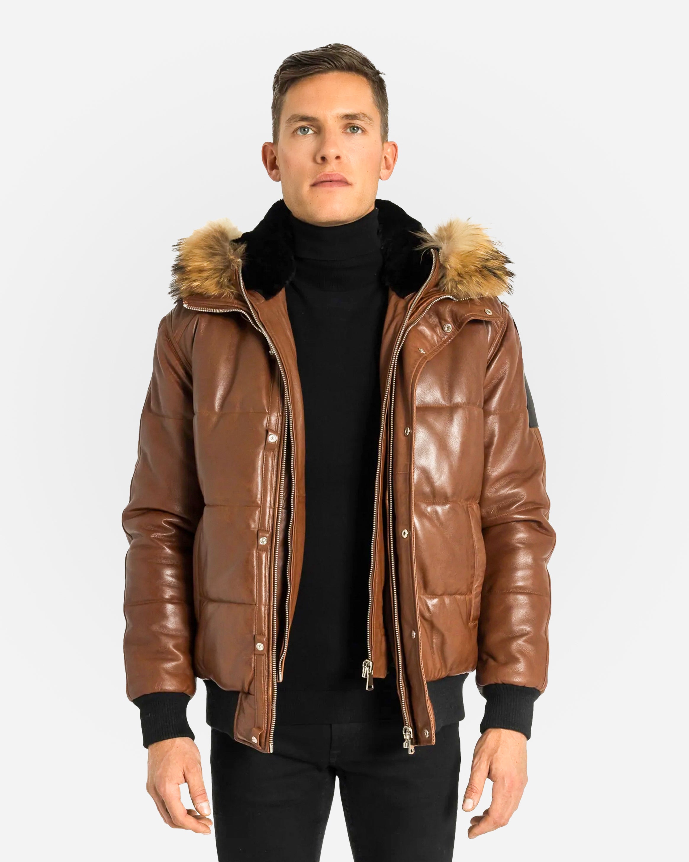 Lorenzo Down Bomber With Leather Sleeves – Cuir Dimitri