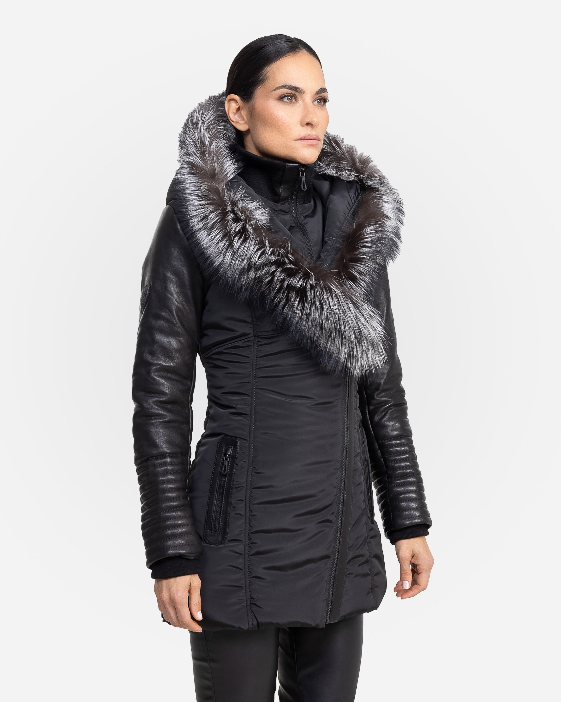 ESSEN Leather Puffer with removable Silver Fox Fur – Cuir Dimitri