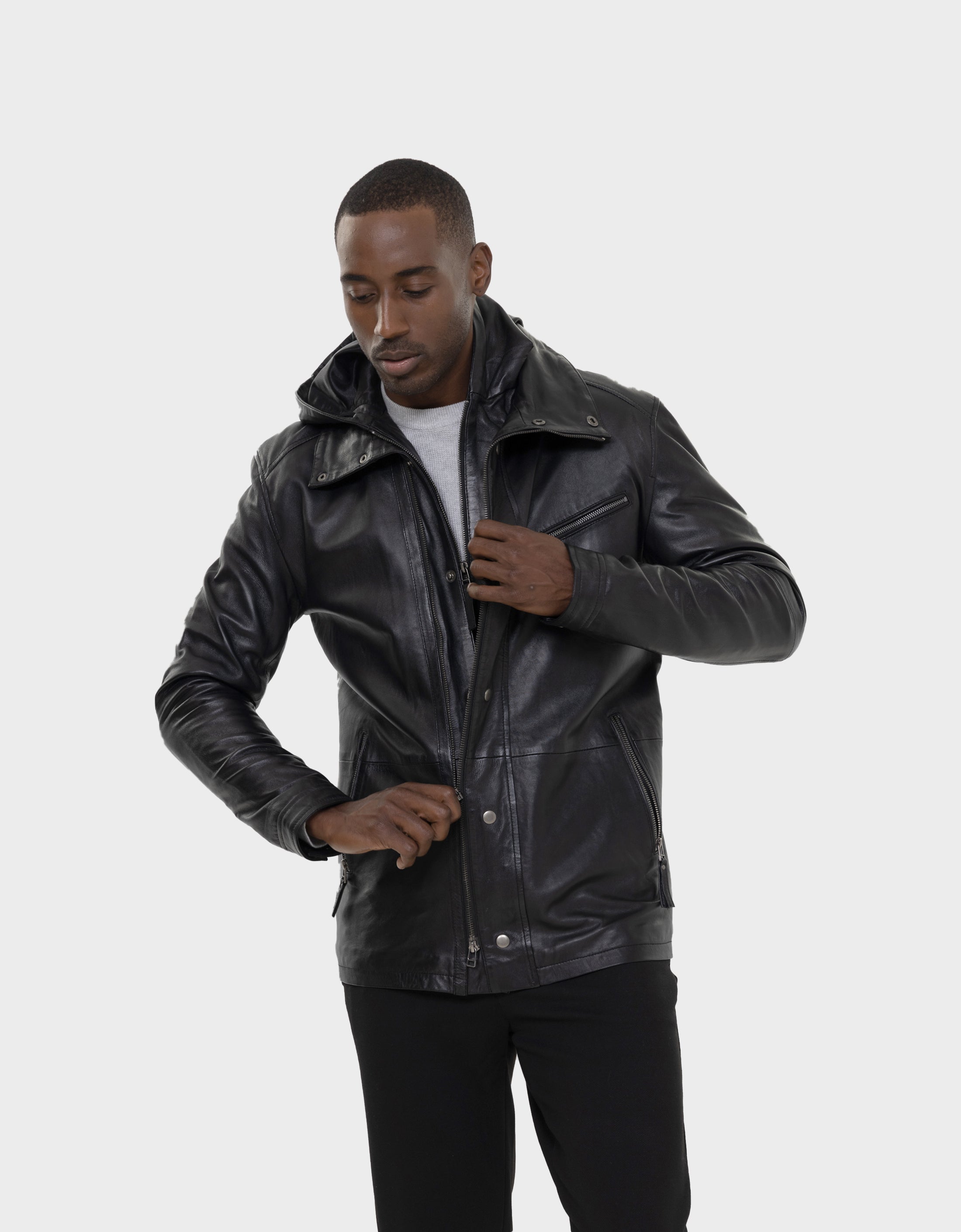 Varvatos Men's Hooded Leather Jacket – Cuir Dimitri Officiel