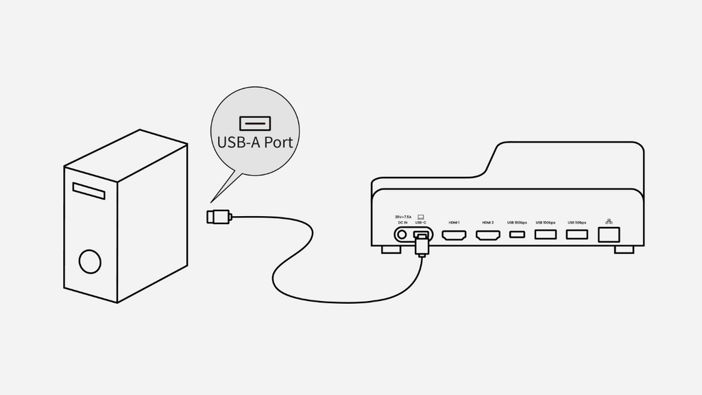 If you are using a desktop computer, please use the HiDock USB A-C cable to connect