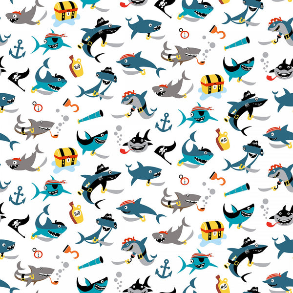 Sharktown Sea Life in White From Riley Blake -- fabric by the yard – Debby  Brown Quilts