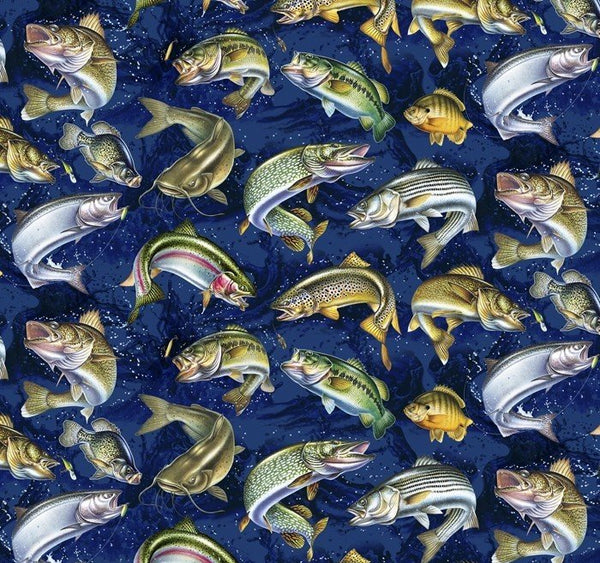 Paul and Sheldon Fish Activity Fabric by the yard