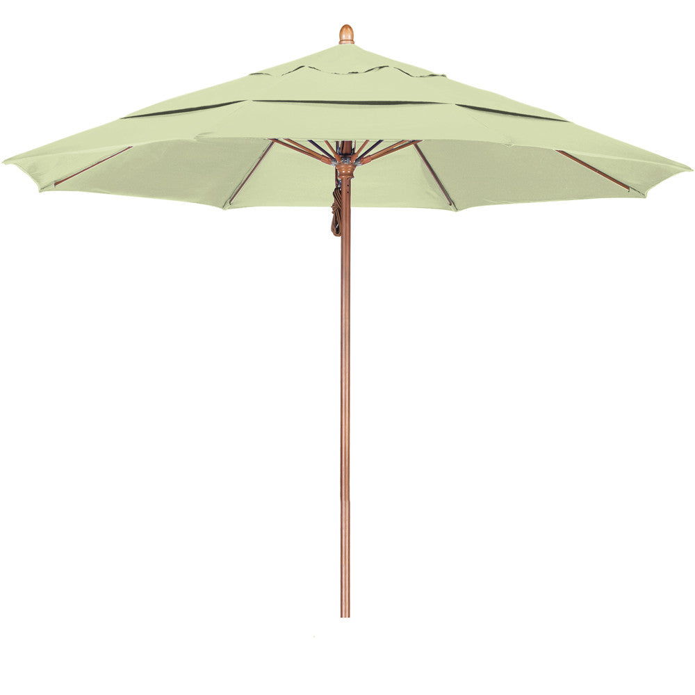 11 Foot Sunbrella Fabric Pulley Open Wood Patio Umbrella