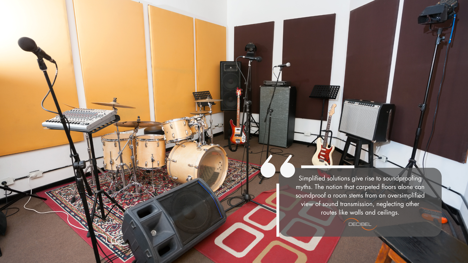 Music studio acoustic with colourful carpets
