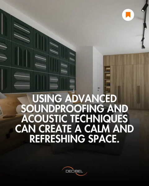 grønne PET-filt akustiske paneler af DECIBEL i et soveværelse