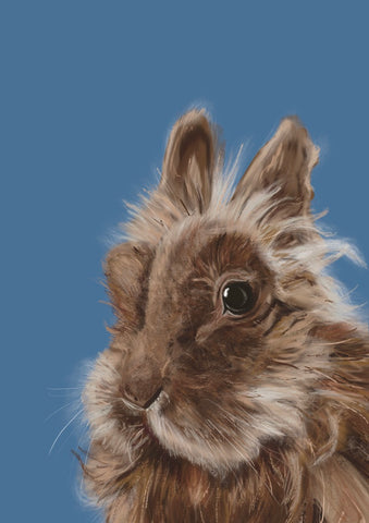 Painting of bunny on a blue background