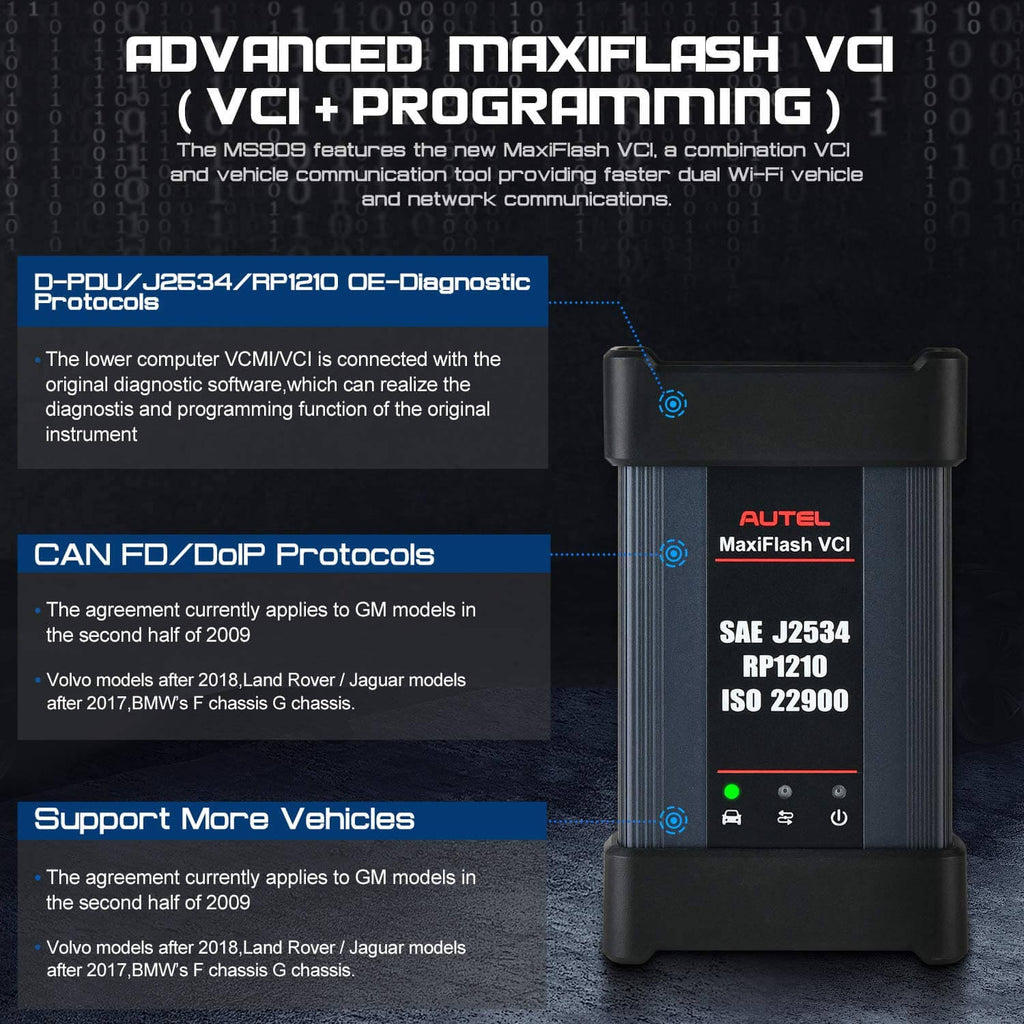 Détails de l'outil de diagnostic Autel MaxiSys MS909 Maxi Flash VCI par ABKEYS