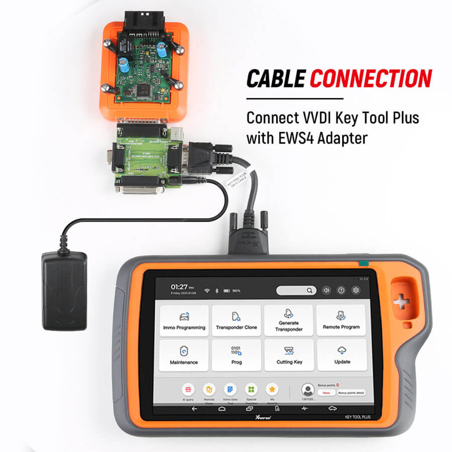 Adaptateur multifonction Xhorse VVDI connecté à l'adaptateur BMW EWS4 par ABKEYS