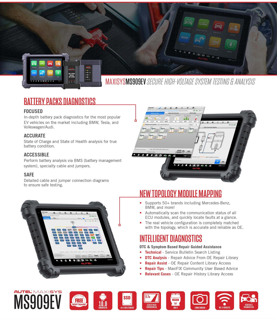 Caractéristiques de l'outil de diagnostic Autel MaxiSys MS909EV par ABKEYS